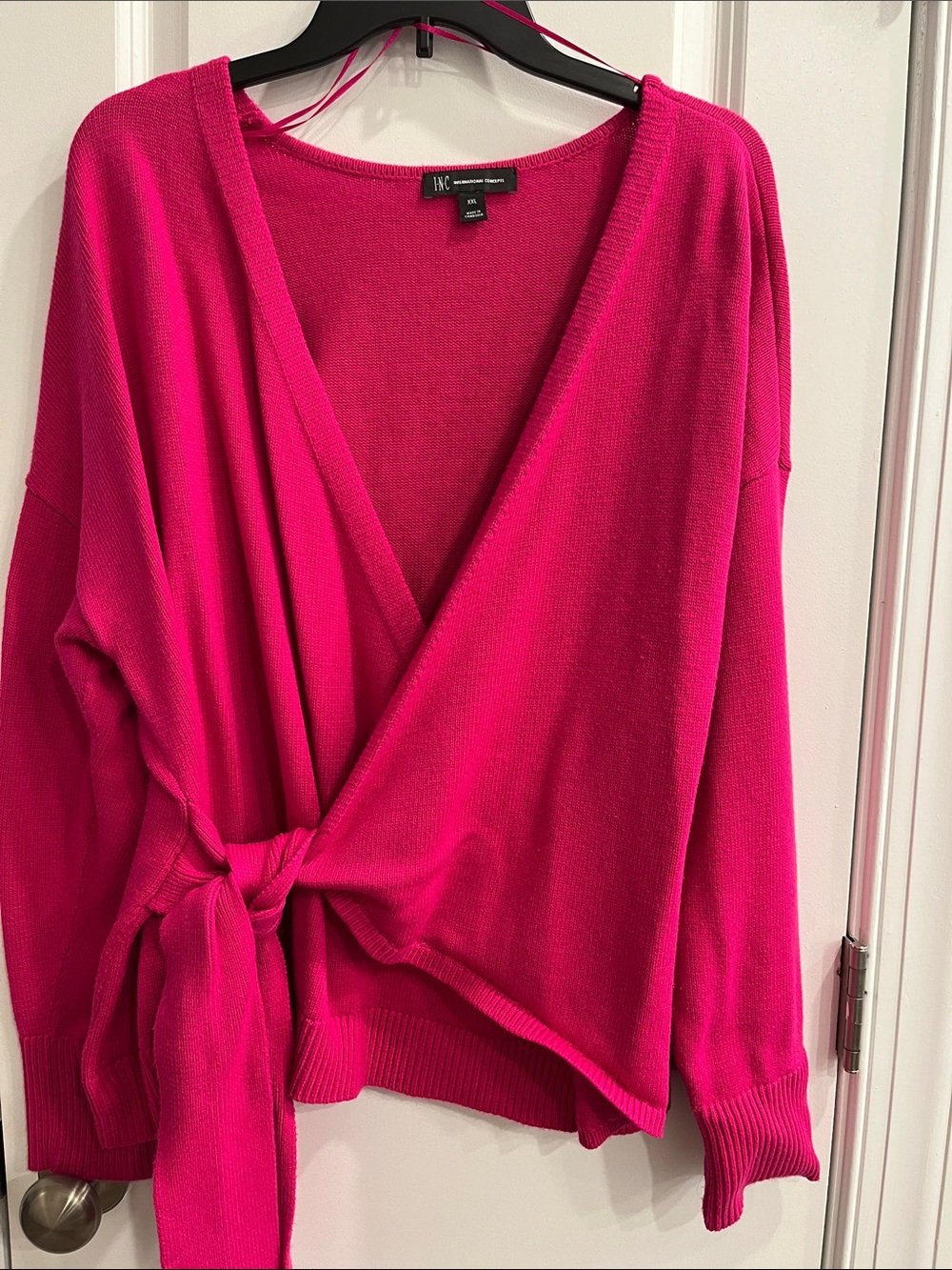 INC International Concepts Hot Pink Wrap Tie V-Neck Sweater